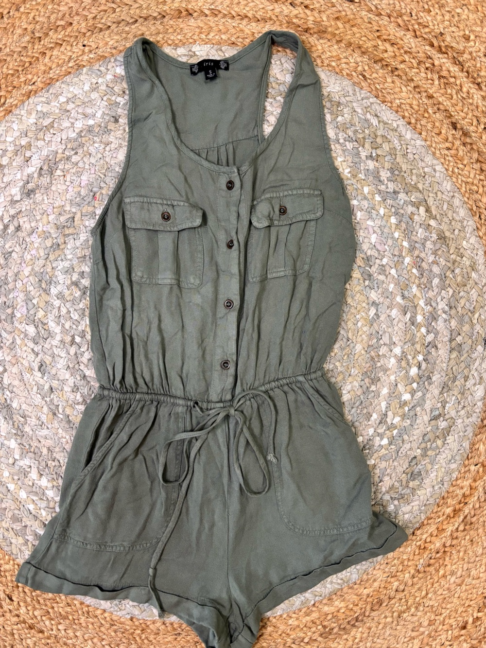 iris Olive Utility Tank Romper